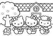 coloriage hello kitty et ses amies a la sortie de l ecole